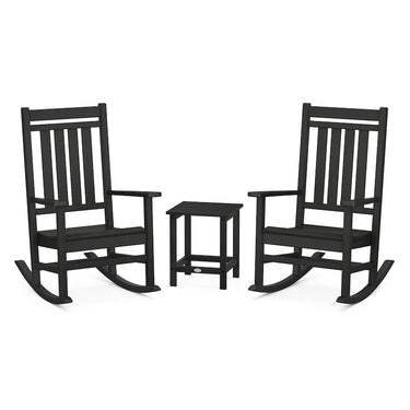 POLYWOOD Estate 3-Piece Rocking Chair Set w/ Long Island 18-Inch Side Table - Black